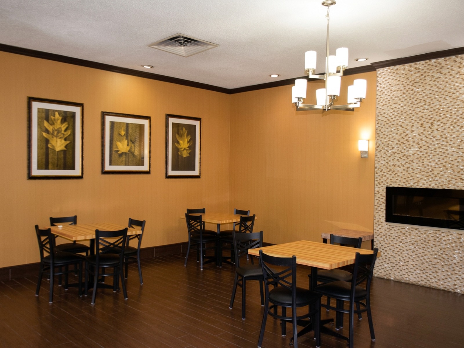 Seating in the hotel breakfast area